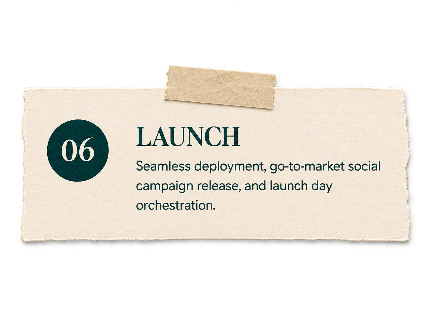 06 LAUNCH — Seamless deployment, go-to-market social campaign release, and launch day orchestration.